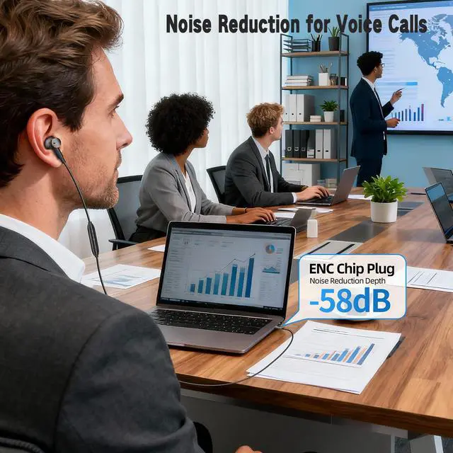 Alt view image 4 of 7 - USB-C Earbuds Noise Cancellation Hybrid Driver Bass Boost Wired Headphones | Type C Plug,Deep Bass Ear Bud Call Noise-canceling Mic Wired Earphone Compatible with iPhones 17 16 15 pro max and C port