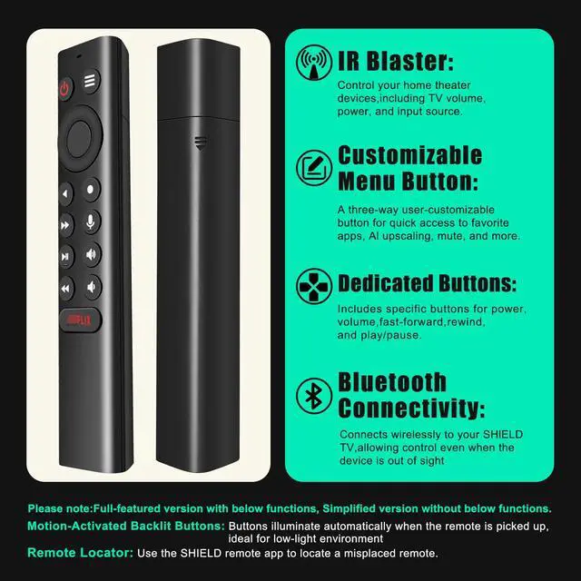 Alt view image 7 of 7 - P3700 Replacement Backlit Voice Remote Control Compatible with NVIDIA Shield Android TV & Shield Android TV Pro 4K HDR Streaming Player, Customizable Menu Buttons, Motion-Activated,and IR Function