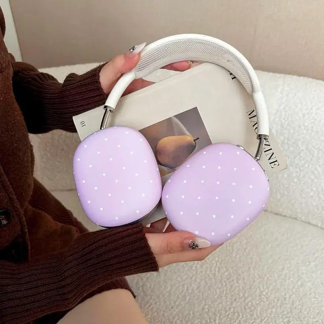 Alt view image 3 of 7 - Cute Case Cover Compatible with AirPods Max 2/1,Pastel Pink Hard Case Polka Dot Pattern for Women & Girls,Simple Fresh Funny Shockproof Anti-Scratch Protective Skin Dustproof Ear Caps Accessories