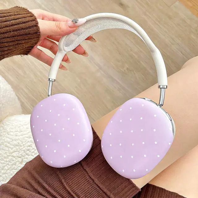 Alt view image 4 of 7 - Cute Case Cover Compatible with AirPods Max 2/1,Pastel Pink Hard Case Polka Dot Pattern for Women & Girls,Simple Fresh Funny Shockproof Anti-Scratch Protective Skin Dustproof Ear Caps Accessories