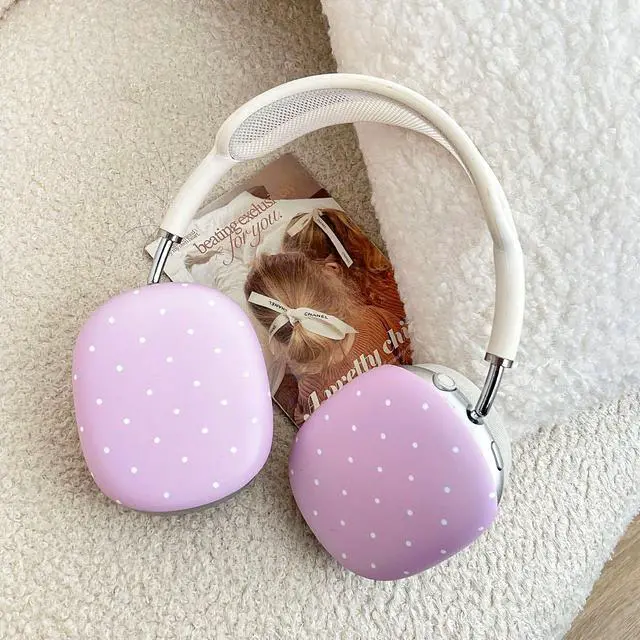 Alt view image 2 of 7 - Cute Case Cover Compatible with AirPods Max 2/1,Pastel Pink Hard Case Polka Dot Pattern for Women & Girls,Simple Fresh Funny Shockproof Anti-Scratch Protective Skin Dustproof Ear Caps Accessories