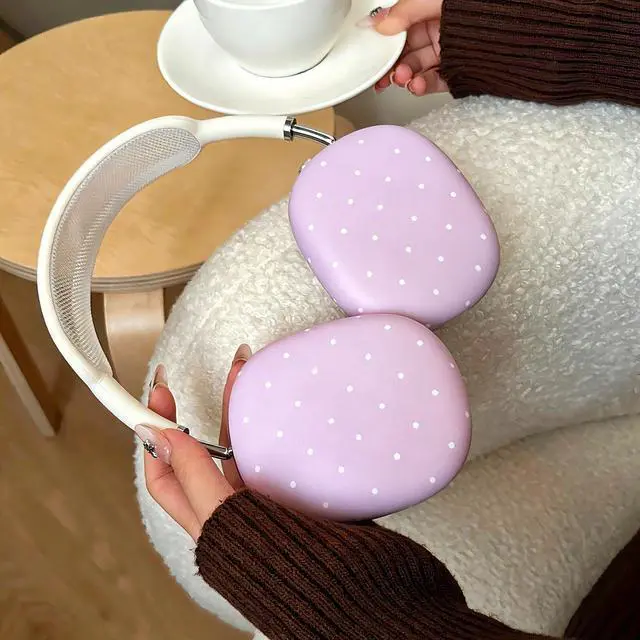 Alt view image 5 of 7 - Cute Case Cover Compatible with AirPods Max 2/1,Pastel Pink Hard Case Polka Dot Pattern for Women & Girls,Simple Fresh Funny Shockproof Anti-Scratch Protective Skin Dustproof Ear Caps Accessories