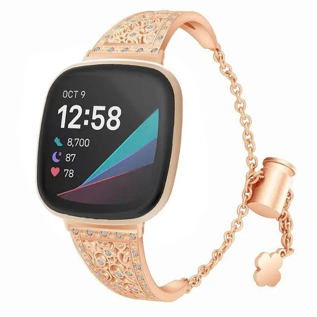 Main image of Compatible with Fitbit Versa 4/Versa 3/ Sense 2/Sense Band for Women, Replacement Bling Metal Strap Stainless Steel Metal Jewelry Bangle Wrist Strap Bracelet Rhinestone Accessories for Sense 2/Versa 4