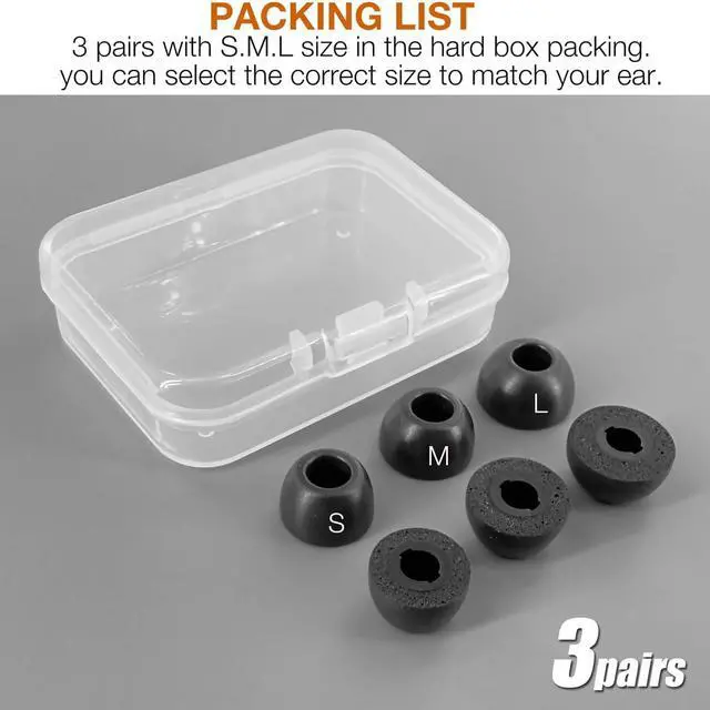 Alt view image 4 of 4 - Replacement Memory Foam Eartips for Technics EAH-AZ100 Wireless Earbuds, Black Foam Ear Tips