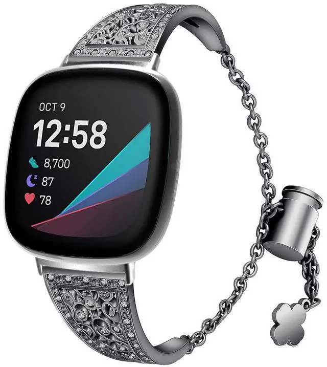 Main image of Compatible with Fitbit Versa 4/Versa 3/ Sense 2/Sense Band for Women, Replacement Bling Metal Strap Stainless Steel Metal Jewelry Bangle Wrist Strap Bracelet Rhinestone Accessories for Sense 2/Versa 4