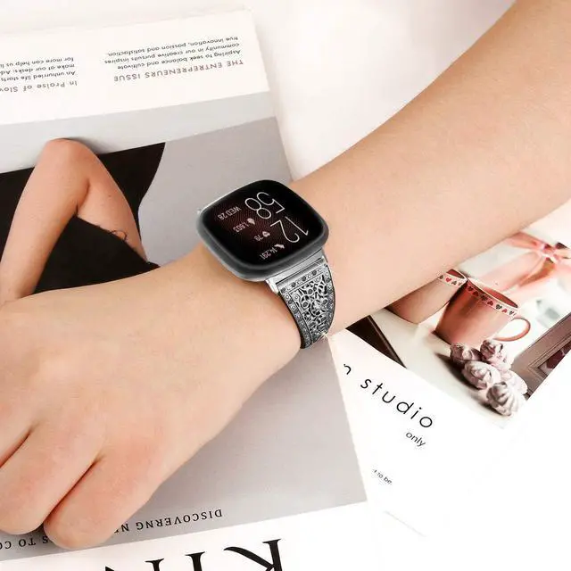 Alt view image 4 of 6 - Compatible with Fitbit Versa 4/Versa 3/ Sense 2/Sense Band for Women, Replacement Bling Metal Strap Stainless Steel Metal Jewelry Bangle Wrist Strap Bracelet Rhinestone Accessories for Sense 2/Versa 4