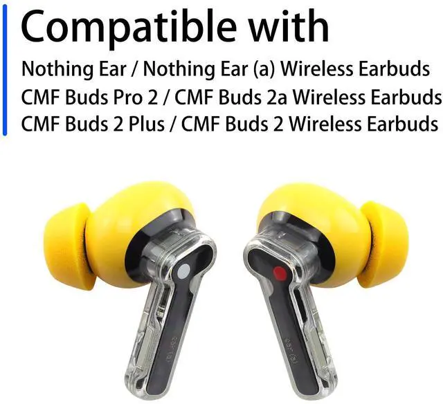 Alt view image 2 of 4 - Replacement Foam Ear Tips for Nothing Ear/CMF Buds Earbuds | Compatible with Nothing Ear / Nothing Ear (a) / CMF Buds Pro 2 / CMF Buds 2 Plus / CMF Buds 2a, 3 Pairs (S/M/L, Yellow)