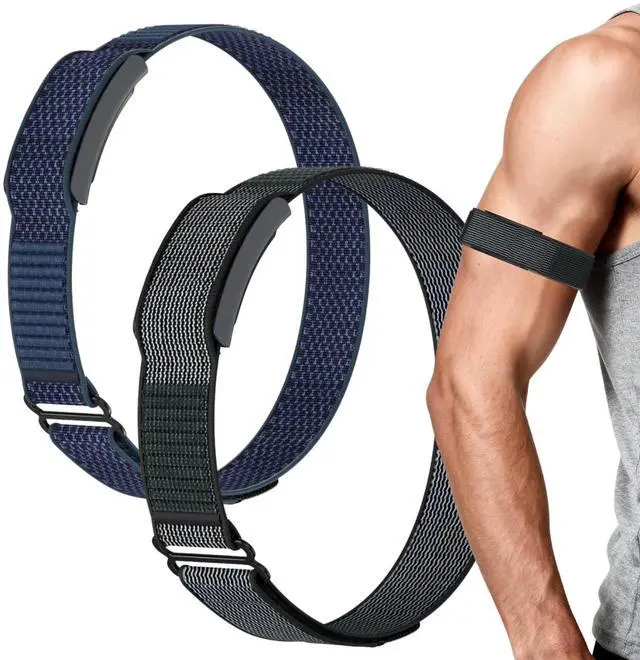 Main image of 2 Pack Bicep Bands Compatible with Amazfit Helio Straps, Nylon Soft Adjustable Hook and Loop Ankle/Arm Band, Sport Replacement Breathable Wristbands for Men & Women Fitness Training