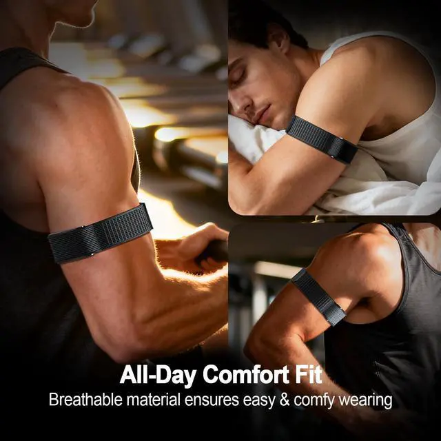 Alt view image 2 of 7 - 2 Pack Bicep Bands Compatible with Amazfit Helio Straps, Nylon Soft Adjustable Hook and Loop Ankle/Arm Band, Sport Replacement Breathable Wristbands for Men & Women Fitness Training