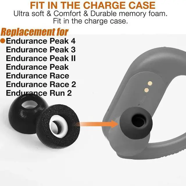 Alt view image 2 of 4 - Replacement Memory Foam Eartips for JBL Endurance Earbuds,Black | Compatible with EJBL Endurance Peak 4/Peak 3/Peak II/Peak & Endurance Race/Race 2/Run 2 Earbuds,Foam Earpad Ear Tips, 3 Pairs