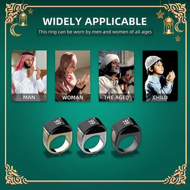 Alt view image 6 of 7 - Smart Tasbih Zikr Ring with Digital Azan Alarm Clock,Muslim Finger Counter,Ring Counter,Ring Counter,tasbeeh Counter,Ideal Ramadan Gift(22mm)