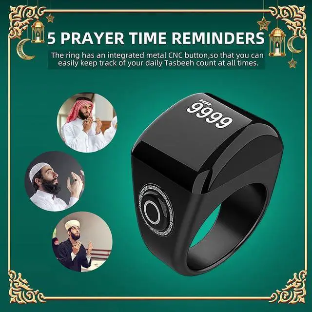 Alt view image 5 of 7 - Smart Tasbih Zikr Ring with Digital Azan Alarm Clock,Muslim Finger Counter,Ring Counter,Ring Counter,tasbeeh Counter,Ideal Ramadan Gift(22mm)