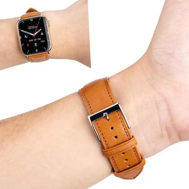 Alt view image 2 of 6 - Leather Bands Compatible with Apple Watch Band 42mm 44mm 45mm 49mm Ultra, Replacement Band Leather Strap for Men iWatch Ultra 3/2/1 Series 9 8 7 6 5 4