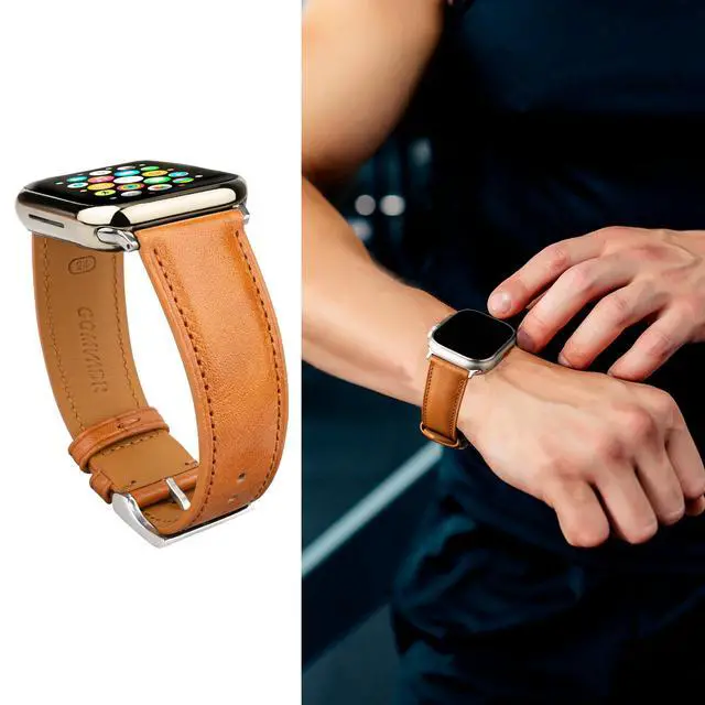 Alt view image 3 of 6 - Leather Bands Compatible with Apple Watch Band 42mm 44mm 45mm 49mm Ultra, Replacement Band Leather Strap for Men iWatch Ultra 3/2/1 Series 9 8 7 6 5 4