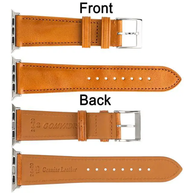 Alt view image 4 of 6 - Leather Bands Compatible with Apple Watch Band 42mm 44mm 45mm 49mm Ultra, Replacement Band Leather Strap for Men iWatch Ultra 3/2/1 Series 9 8 7 6 5 4