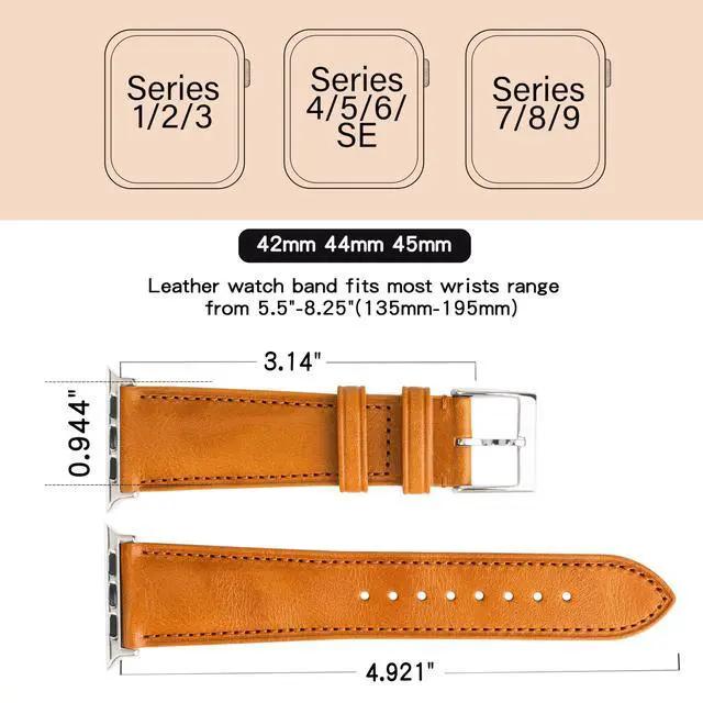 Alt view image 6 of 6 - Leather Bands Compatible with Apple Watch Band 42mm 44mm 45mm 49mm Ultra, Replacement Band Leather Strap for Men iWatch Ultra 3/2/1 Series 9 8 7 6 5 4