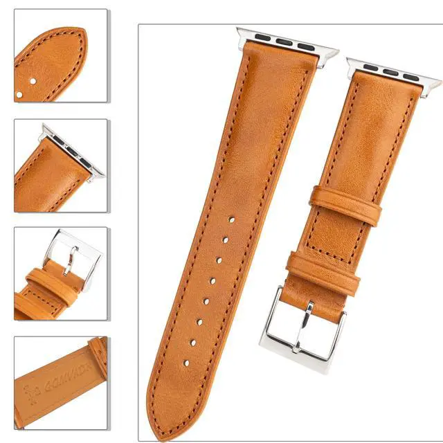 Alt view image 5 of 6 - Leather Bands Compatible with Apple Watch Band 42mm 44mm 45mm 49mm Ultra, Replacement Band Leather Strap for Men iWatch Ultra 3/2/1 Series 9 8 7 6 5 4
