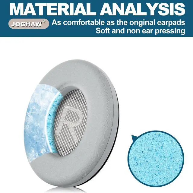Alt view image 3 of 6 - Full Cooling Gel Replacement Earpads for Bose QuietComfort QC35 Headphones Ear Pads Cushions with Breathable Ice Silk Fabric, High-Density Noise Cancelling Foam - Gray