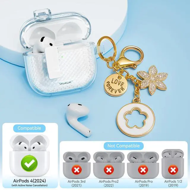 Alt view image 3 of 6 - for Airpods 4 Case Clear with Lock&Bling Keychain for Women&Girly,Cute Soft TPU Clear Case Cove for Apple Airpods 4th Generation (2024) with Cleaning Kit,Phone Holder Function