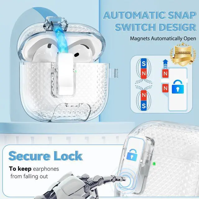 Alt view image 4 of 6 - for Airpods 4 Case Clear with Lock&Bling Keychain for Women&Girly,Cute Soft TPU Clear Case Cove for Apple Airpods 4th Generation (2024) with Cleaning Kit,Phone Holder Function