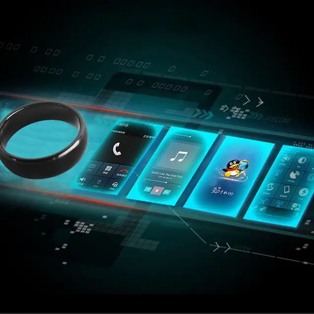 Alt view image 6 of 6 - Waterproof Ceramic NFC Ring, NFC Forum Type 2 215 496 Bytes Chip Universal for Mobile Phone, All-Round Sensing Technology Wearable Smart Ring, Fasion Ring for Men or Women (7#, Black)