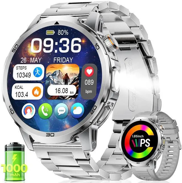 Main image of Smart Watches for Men 1000mAh 1.85" HD IP68 LED Light Military Sport | Large Battery Big Touch Screen 110+ Sports Modes Waterproof