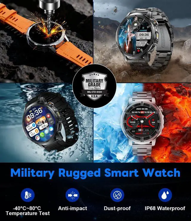 Alt view image 4 of 6 - Smart Watches for Men 1000mAh 1.85" HD IP68 LED Light Military Sport | Large Battery Big Touch Screen 110+ Sports Modes Waterproof