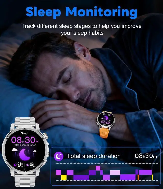 Alt view image 6 of 6 - Smart Watches for Men 1000mAh 1.85" HD IP68 LED Light Military Sport | Large Battery Big Touch Screen 110+ Sports Modes Waterproof