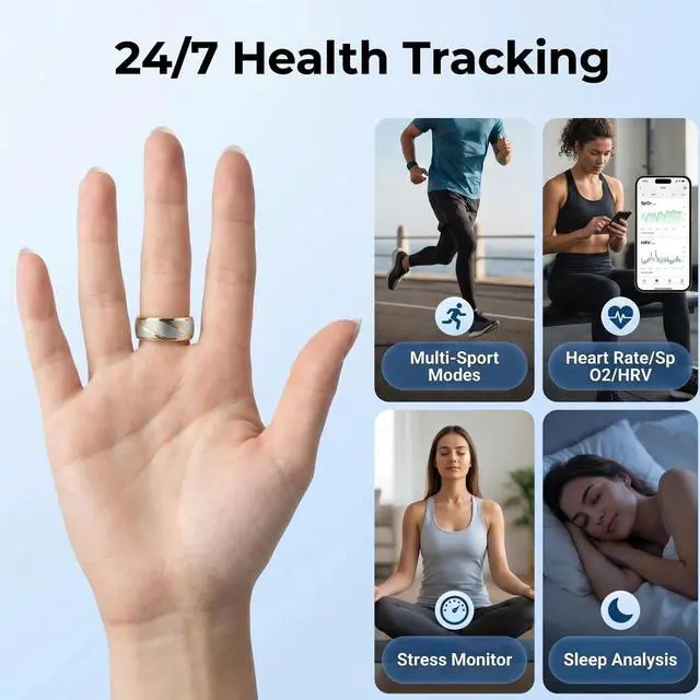 Alt view image 2 of 7 - Smart Ring for Women Men, Two-Tone Gold Silver Health Tracker Ring with Sleep Heart Rate Blood Oxygen Monitor, Waterproof Titanium Smart Rings, Fitness Activity Tracker Ring for Sports Daily Wear #10