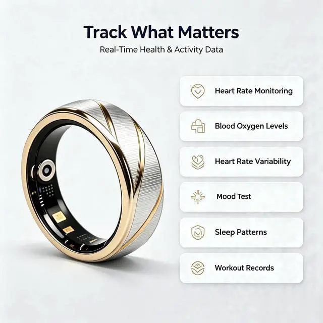 Alt view image 3 of 7 - Smart Ring for Women Men, Two-Tone Gold Silver Health Tracker Ring with Sleep Heart Rate Blood Oxygen Monitor, Waterproof Titanium Smart Rings, Fitness Activity Tracker Ring for Sports Daily Wear #10