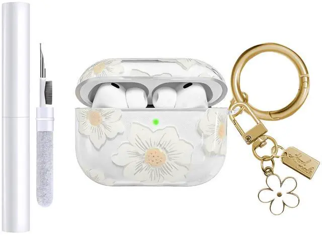 Main image of Compatible with AirPods Pro 3 Case Cover 2025, Soft TPU Case with Cute Flower Pattern for AirPods Pro 3rd Generation Case with Flower Keychain and Cleaner Kit for Girls Women (White)