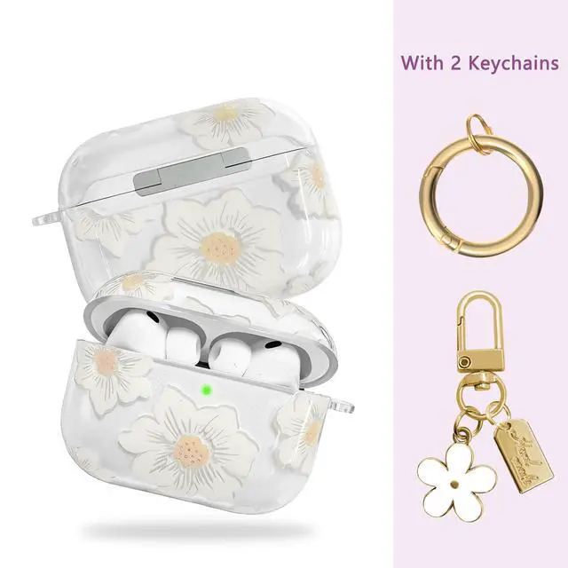 Alt view image 2 of 7 - Compatible with AirPods Pro 3 Case Cover 2025, Soft TPU Case with Cute Flower Pattern for AirPods Pro 3rd Generation Case with Flower Keychain and Cleaner Kit for Girls Women (White)
