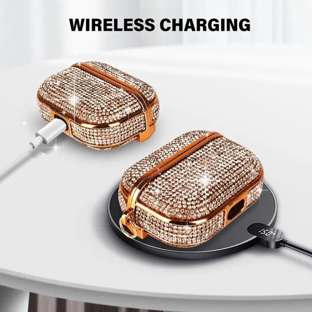 Alt view image 4 of 6 - for AirPods 4 Case Glitter Bling Rhinestone Diamond Bedazzled Shiny Sparkle Cute for AirPods 4 Cover for Girls Women Wireless Charging Luxury Chrome Skin for Apple AirPods 4 Rose Gold