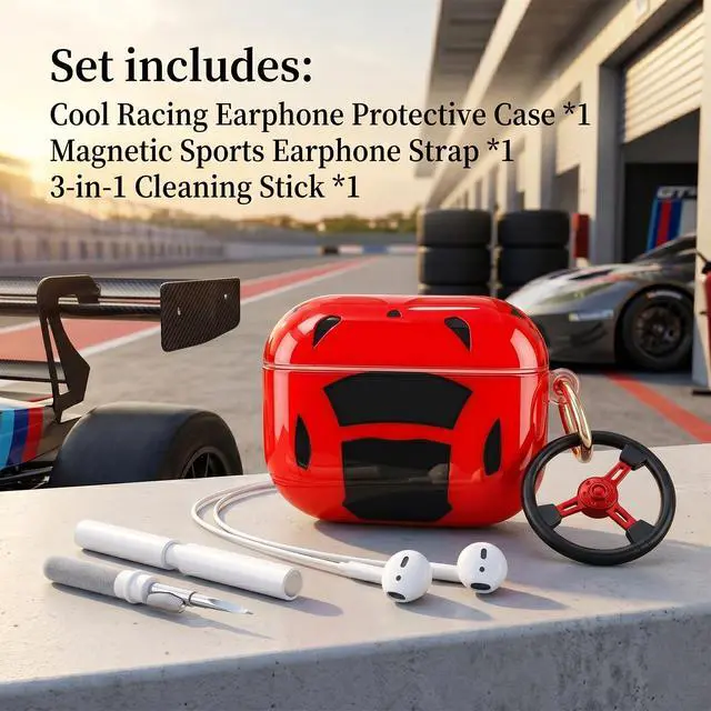 Alt view image 2 of 6 - Cool Racing Car Case for AirPods pro 3, Funny Cover for Teen Boys (Track Red,AirPods Pro 3(2025))