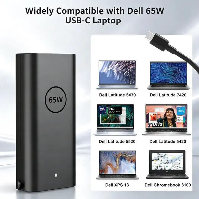 Alt view image 7 of 7 - 65W USB-C Charger Compatible with Dell Latitude 5420 5520 7420 7430 | for Dell Latitude 5550 5450 5440 5530 5430 5540 7480 7490 7310 7320 7350 7410 7440 7450 7455 65W USB Type C Power Adapter
