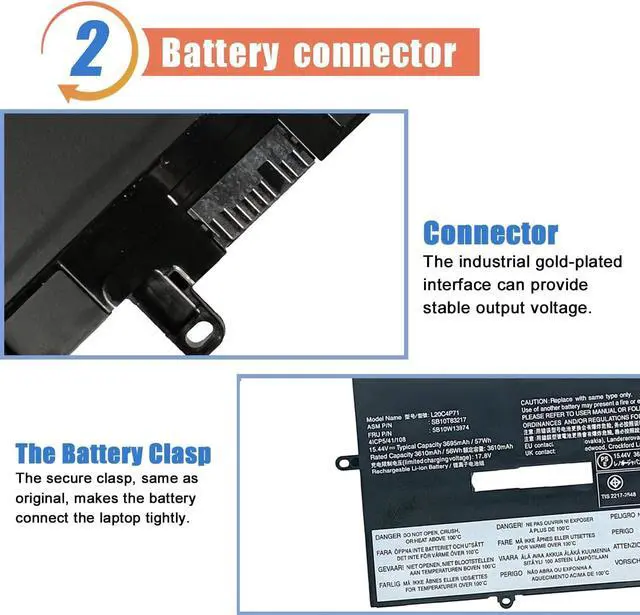 Alt view image 3 of 6 - 57Wh L20C4P71 L20M4P71 Laptop Battery Compatible with Lenovo ThinkPad X1 Carbon 9th 10th Gen X1 Yoga 6th 7th Gen 2021 Series 5B10W13974 SB10T83216 L20D4P71 SB10T83218 SB10T83217