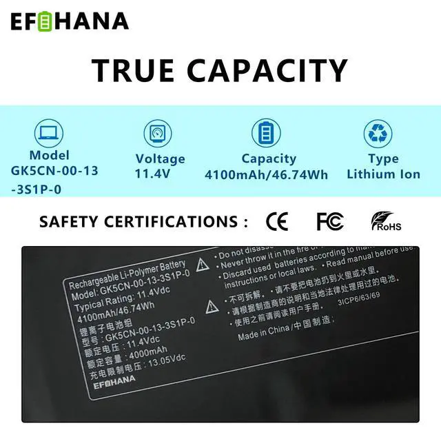 Alt view image 2 of 6 - GK5CN-00-13-3S1P-0 Laptop Battery Replacement for Getac Tongfang GK6Z5CN Schenker XMG Neo 15 XNE15M19 Maingear Vector 15 Eluktronics Matrix RP-17 Series 11.4V 46.74Wh 4000mAh