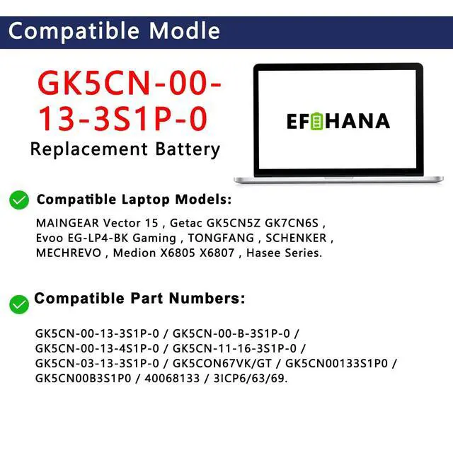 Alt view image 3 of 6 - GK5CN-00-13-3S1P-0 Laptop Battery Replacement for Getac Tongfang GK6Z5CN Schenker XMG Neo 15 XNE15M19 Maingear Vector 15 Eluktronics Matrix RP-17 Series 11.4V 46.74Wh 4000mAh