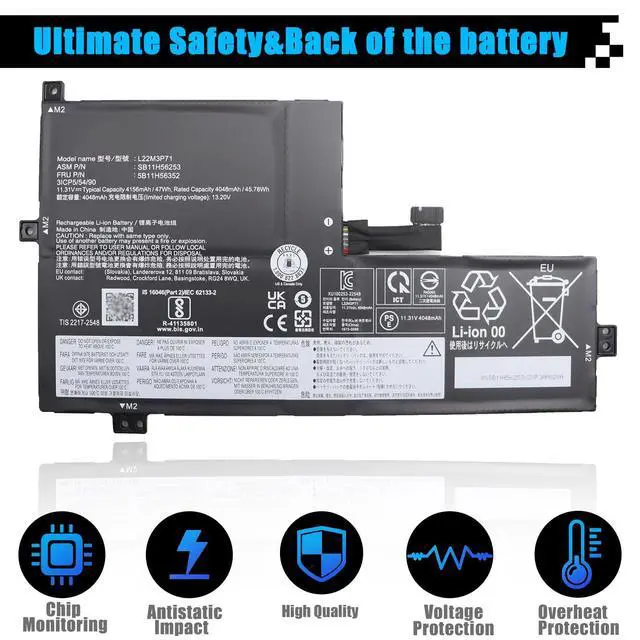 Alt view image 4 of 7 - L22M3P71 SB11H56253 Laptop Battery for Lenovo 100w 300w 500w Gen 4 2023 Series L22M3P72 SB11H56256 5B11H56355 5B11H56352 L22D3P71 SB11H56255 5B11H56354 L22C3P70 SB11H56254 5B11H56353 47Wh 4156mAh