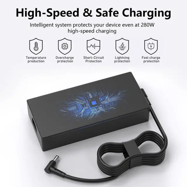 Alt view image 2 of 7 - 280W AC Charger Fit for Asus ROG ADP-280EB B ADP-280EB F | 20V 14A Laptop Power Supply Adapter for ROG Strix Scar, Zephyrus, TUF Gaming Laptop, 6.0×3.7mm Connector
