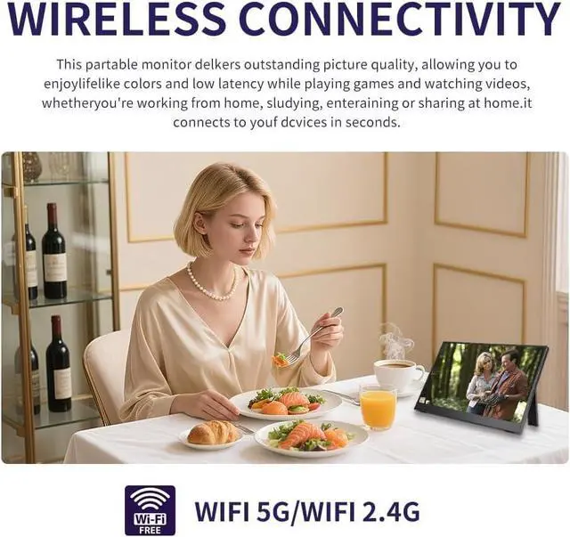 Alt view image 2 of 7 - 15.6 Inch Wireless Portable Monitor, HDR Eye Careful Gaming Monitor, FHD IPS/HDR Computer Screen Extender with Built-in Speakers, Compatible with Laptop PC Phone PS4/PS5 Switch