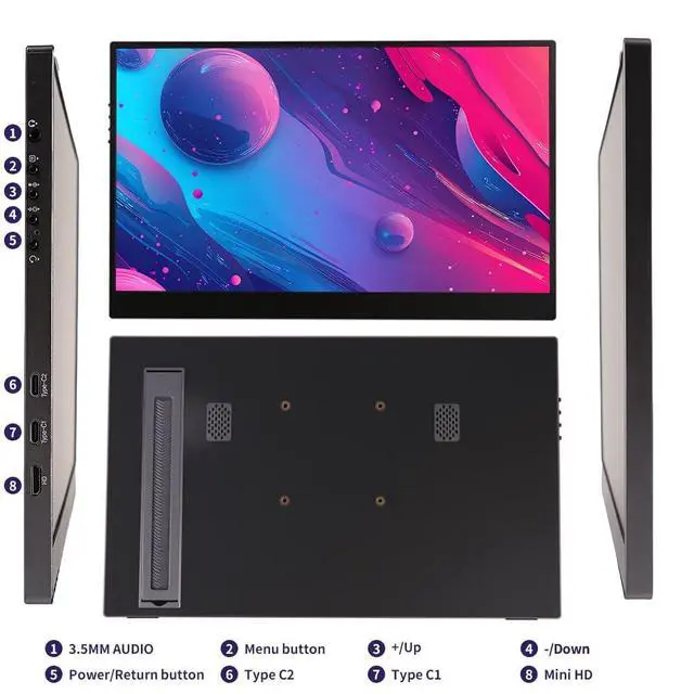 Alt view image 7 of 7 - 15.6 Inch Wireless Portable Monitor, HDR Eye Careful Gaming Monitor, FHD IPS/HDR Computer Screen Extender with Built-in Speakers, Compatible with Laptop PC Phone PS4/PS5 Switch