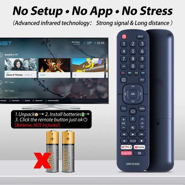 Alt view image 5 of 7 - ERF2F60G No Voice Remote Controll Replacement Compatible with Hisense HD Ready LED Smart Android TV 32A56E 40A56E