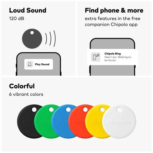 Alt view image 3 of 6 - POP Tracker Tag - Colorful, Compatible, Loud Bluetooth Tracker with Call Your Phone & Out of Range Alert, Works with Apple Find My or Google's Find My Device - 2 Pack (White, Black)