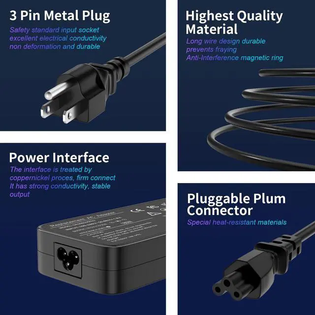 Alt view image 3 of 7 - 180W AC Charger Replacement for MSI GS63 GS63VR GS65 GS75 Stealth, GF75 Thin GF65 Thin, GE60 GE62 GE70 GE72 Apache, GL62 GL72 6QF, GS40 Compatible with MSI Gaming 5.5x2.5mm Tip Supply Cord