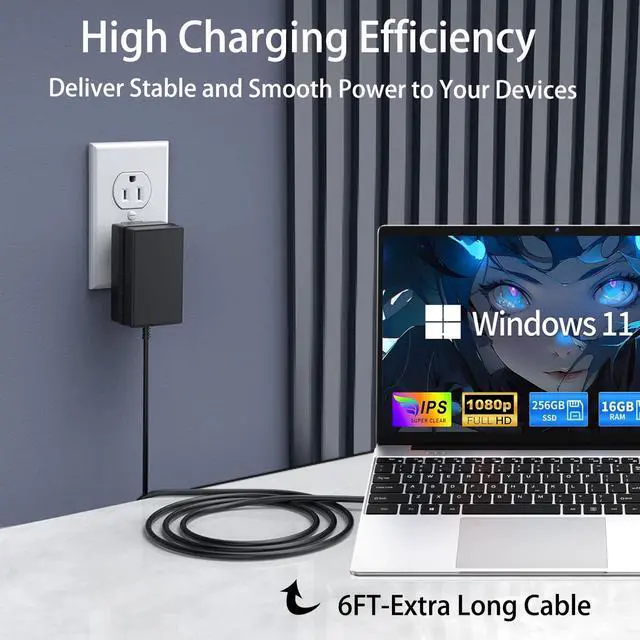 Alt view image 2 of 7 - UL Listed 12V AC/DC Adapter Compatible with Moonfish 15.6-inch Laptop Computer 2026 UBOOK-03 UBOOK-02 UBOOK-01 15.6 Inch Laptop Pc Window 11 Pro Computer Notebook PC Power Supply Cord Charger Plug