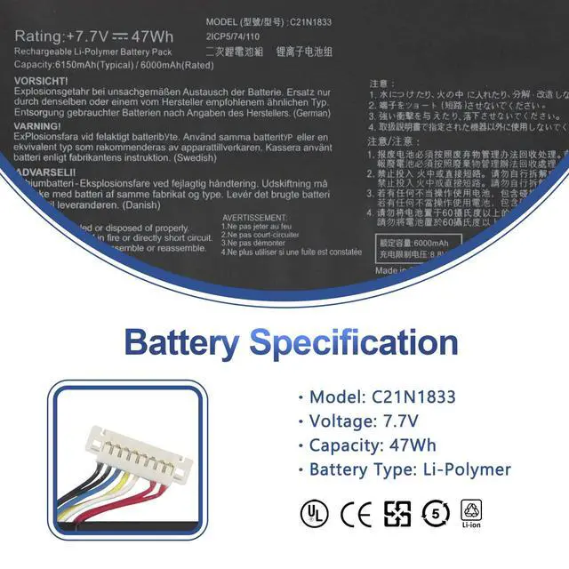 Alt view image 2 of 6 - C21N1833 Battery for Asus VivoBook S14 & ZenBook 14 | for Asus VivoBook S14 S431/S431F/FA/FL ZenBook 14 UM431/UM431D/DA UX431/UX431F/DA/FL/FN/FA, AM006T, X431FA/FL, S431FA-EB159T