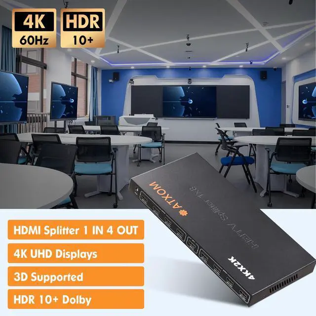 Alt view image 2 of 6 - HDMI Splitter 1 in 8 Out - 1x8 HDMI Display Duplicate/Mirror - Powered Splitter Full HD 1080P, 4K - One Source to Eight Identical Displays