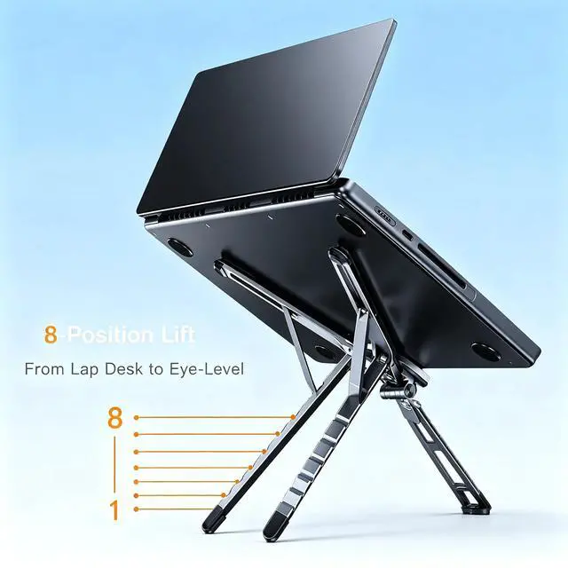 Alt view image 2 of 6 - 4-in-1 Laptop Stand, Magnetic Phone Tripod Holder, Adjustable Aluminum, Gray