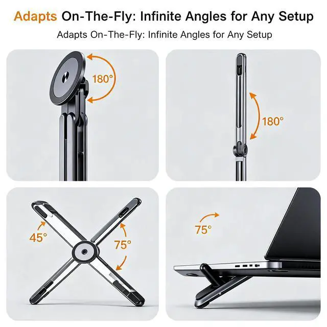 Alt view image 5 of 6 - 4-in-1 Laptop Stand, Magnetic Phone Tripod Holder, Adjustable Aluminum, Gray